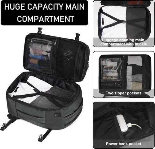 ECOHUB Travel Backpack - Airline Approved Personal Item Bag | Waterproof Gym Daypack with Charging Port - Gray, 18x14x8 Inches