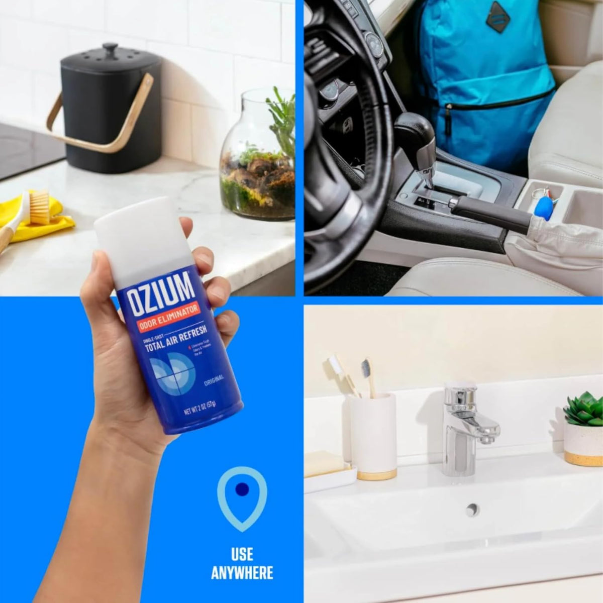 Ozium Air Sanitizer, 2 oz Car Fogger: Single-Shot Smoke Odor Eliminator & Car Air Freshener (Carbon Black, 2 Packs)