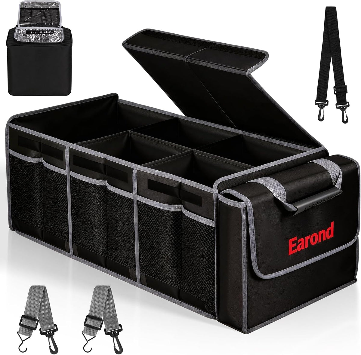 Car Trunk Organizer with Lid,Collapsible Car Storage Organizer with Multi Compartments and Securing Straps for SUV,Sedan,Jeep-Green