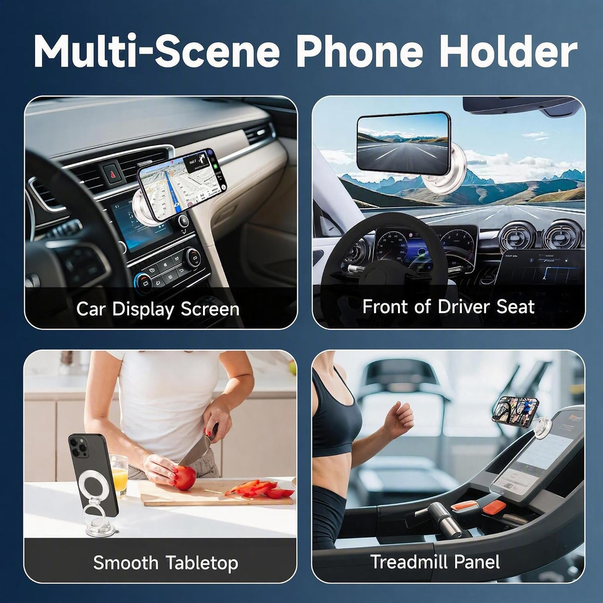 Car Phone Holder, 360° Adjustable Suction Cup Universal Phone Mount, Multi-Scene for Car Office Gym Home, Compatible with iPhone 17/16 Pro Max & Other Magnetic Phones (White)
