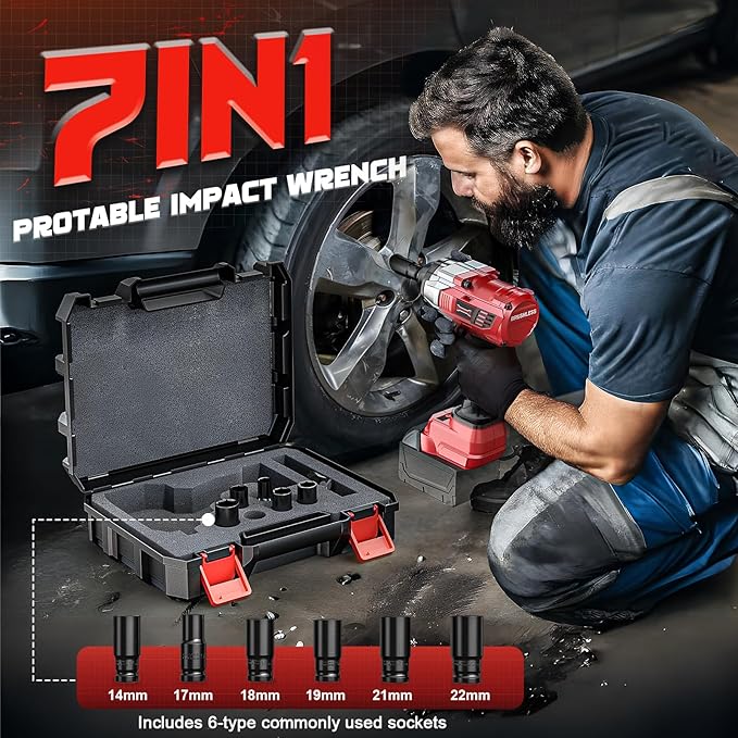 Cordless Impact Wrench 1/2 inch Compatible with Milwaukee 18V Battery, 1000 FT-LBS(1360N.m) Electric Impact Gun, High Torque Power Impact Driver with 6Pcs Sockets & Storage Case (Tool Only)
