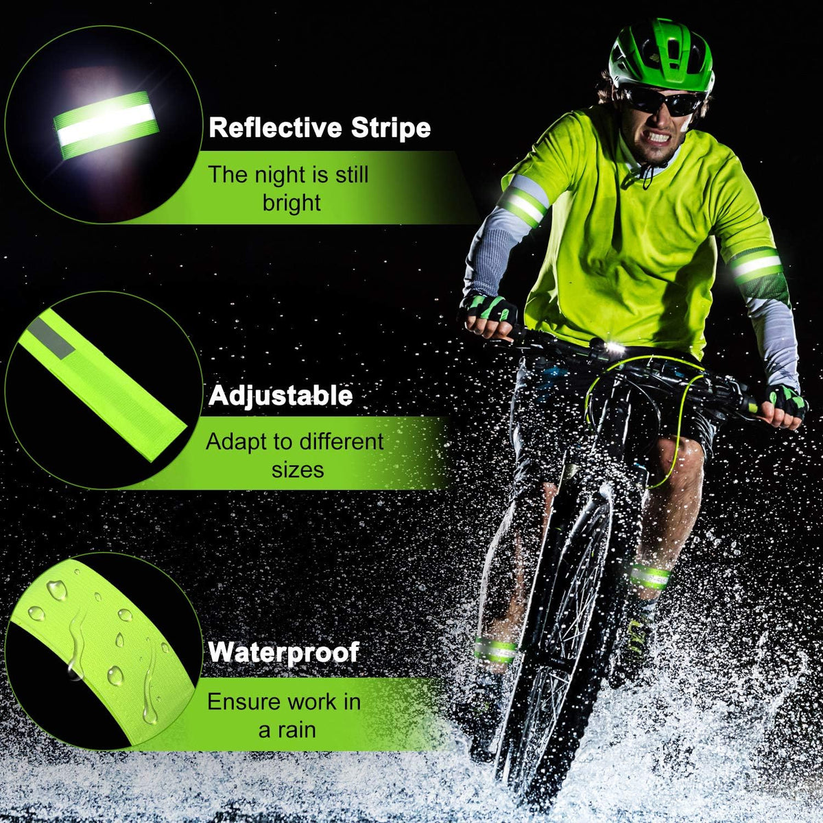Skiennix Reflective Bands - High Visibility Running Gear for Night Safety | 8-Piece Set for Arm, Wrist, Ankle, Leg