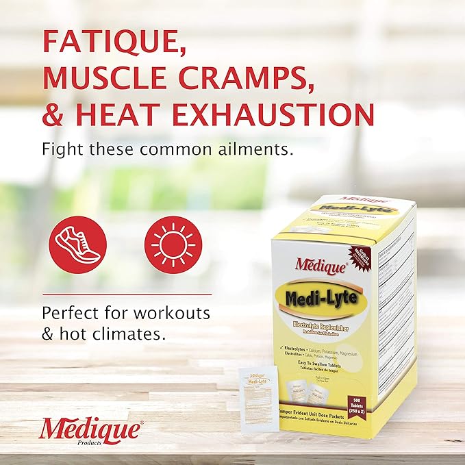 Medique Medi-Lyte Electrolyte Replenisher, Fast Relief from Heat, Stress, Fatigue, and Muscle Cramping, Easy to Swallow Tablets, 500 Tablets (250 x 2)