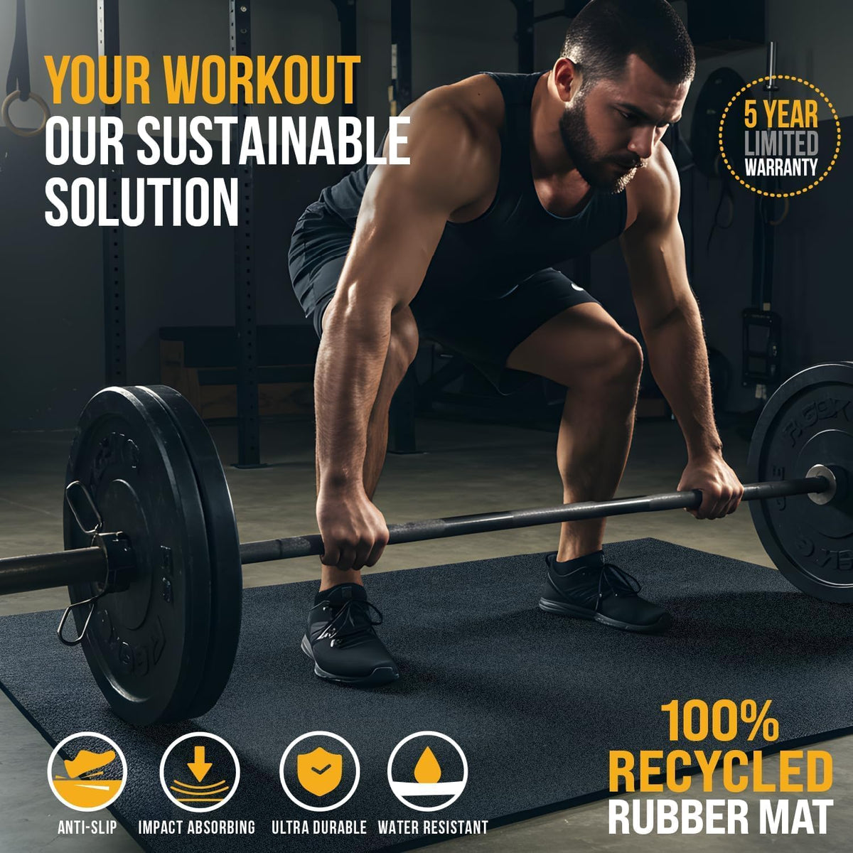 Rubber King Exercise Mat - Eco-Friendly Non-Slip Thick Rubber for Home Gym | Durable Indoor/Outdoor Use