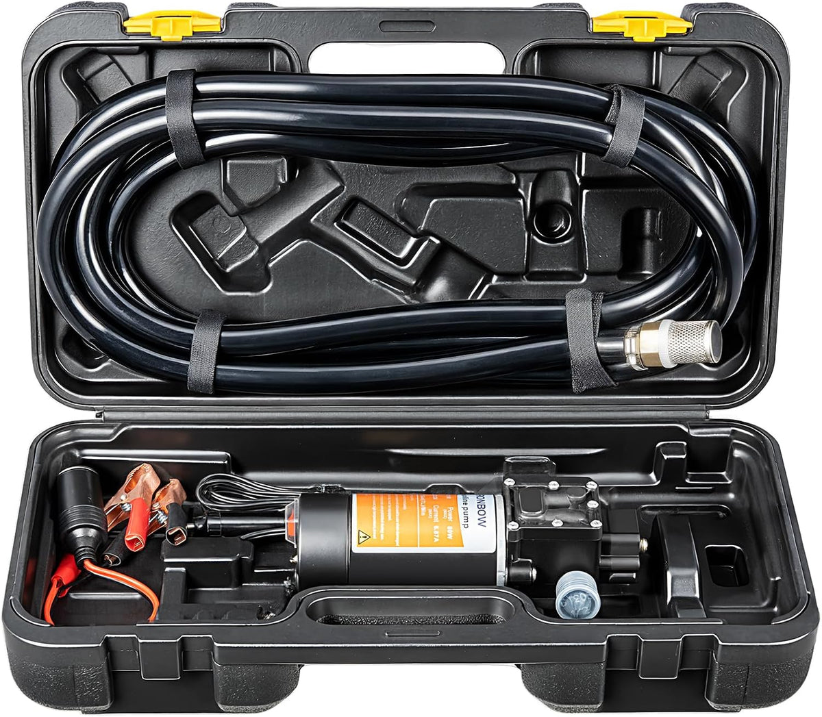 12V Fuel Transfer Pump, 90 GPH Electric Gas & Diesel Pump Kit with Carrying Case, 80W Portable Fuel Pump for Cars, Boats, UTVs & Tractors (Hose & Filter Included)
