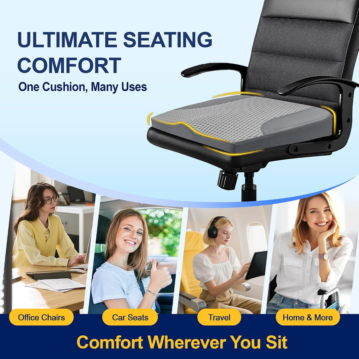 kingphenix Memory Foam Car Seat Cushion for Driving Comfort and Office Use