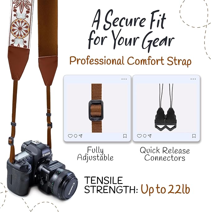 Art Tribute Camera Strap, Vintage Embroidered Neck Shoulder & Crossbody Camera