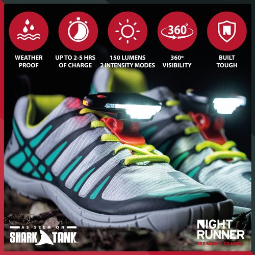 Night Runner 270 Night Tech Gear Shoe Lights - for Runners, Dog Walking, Hiking & More - Safety Running Gear for High Visibility - Rechargeable Battery & Waterproof Light - Hands Free LED - Green