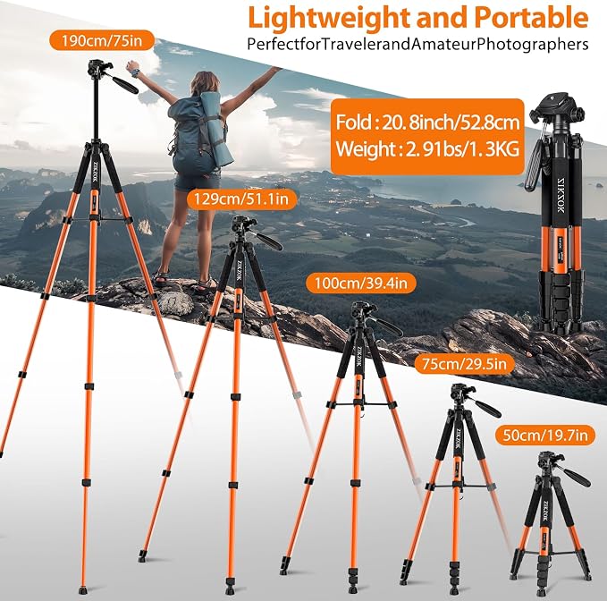 75inch Camera Tripod for ipad iPhone, Heavy Duty Aluminum Tripod
