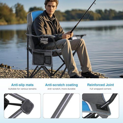 LET'S CAMP Oversized Camping Chair - Heavy Duty 350 LBS Capacity, 2 Pack with Cup Holder & Storage Bag | Blue