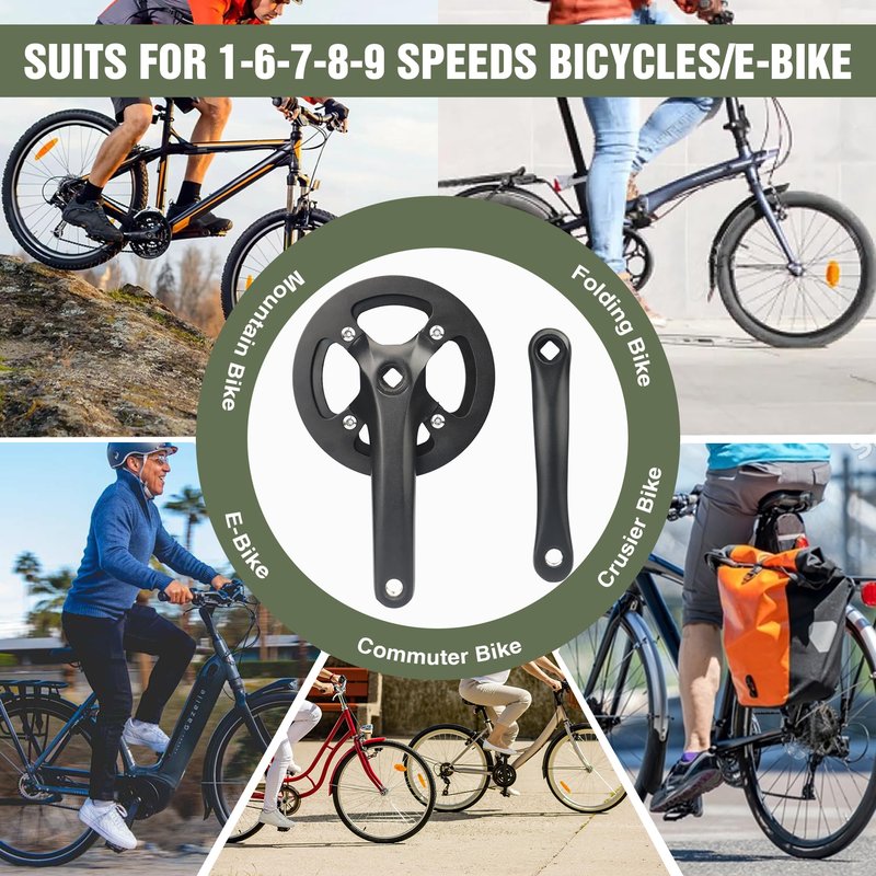 WEEROCK Mountain Bike Crankset Steel 1 Piece 38T Charing Single Alumininum Alloy Cover Crank Set with 170mm Arm 104 BCD, Compatible with Single Speed Bicycle and 6/7/8/9/10/11 Speeds MTB Bike, Black