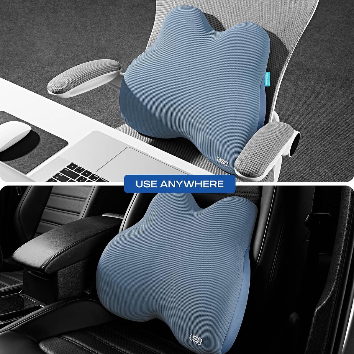 Skechers Women’s Lumbar Pillow, Memory Foam Lumbar Support Pillow for Office,Chair Lower Back Pain Relief Lumbar Pillow,Ergonomic Design Back Support Pillow for Office Chair,Car,Home,Travel,Blue