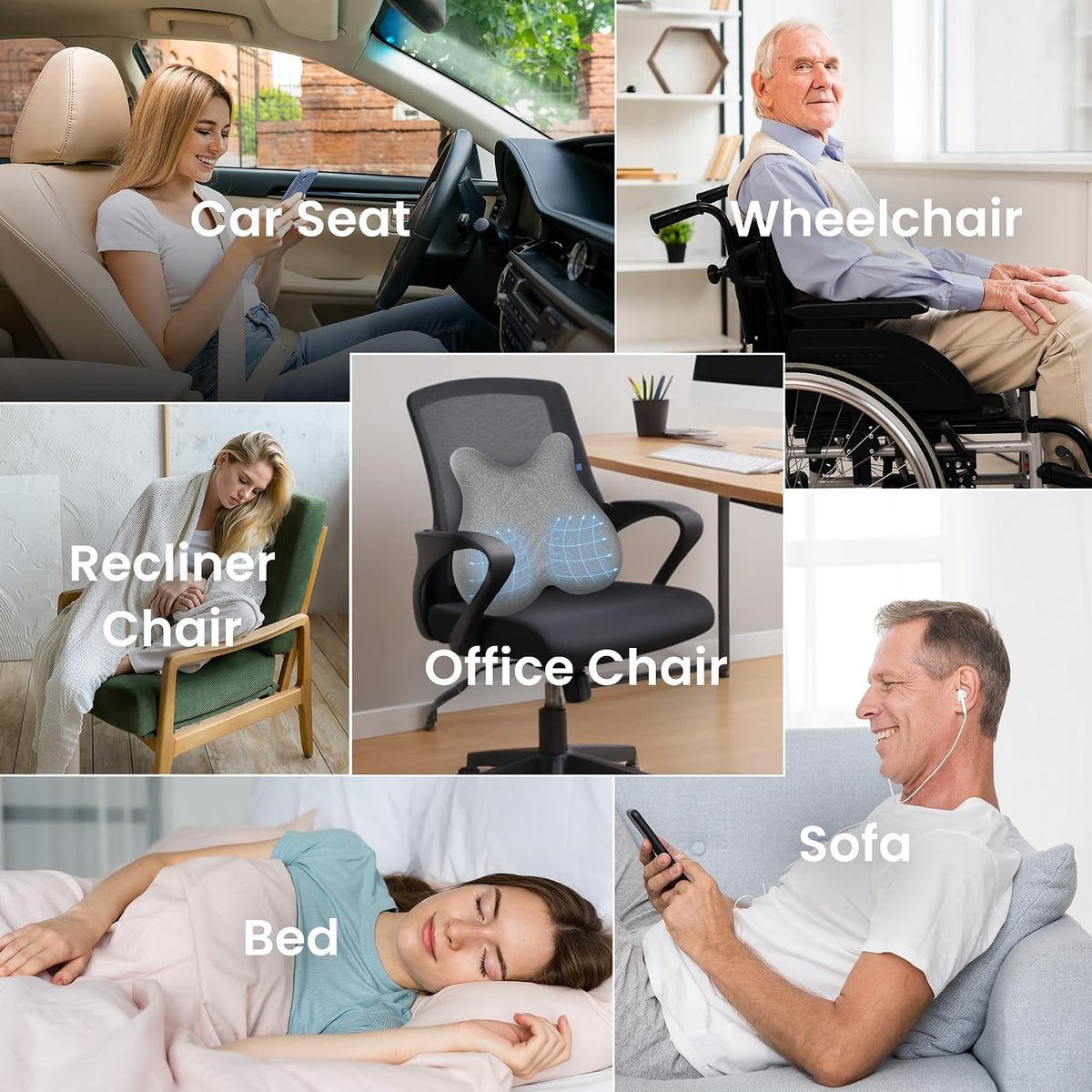 CILI Heated Lumbar Support Pillow for Office Chair, Ergonomic Back Support Cushion with Vibration, Memory Foam Chair Back Massager,Father‘s Day Gift for Dad