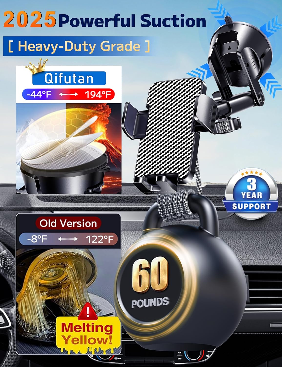 Qifutan Dash Mounted Holders Phone Holders for Your Car Phone Mount for Car Windshield Dashboard Air Vent Universal Desk Mounts Hands Free Automobile Cell Phone Holder Fit for iPhone Smartphone