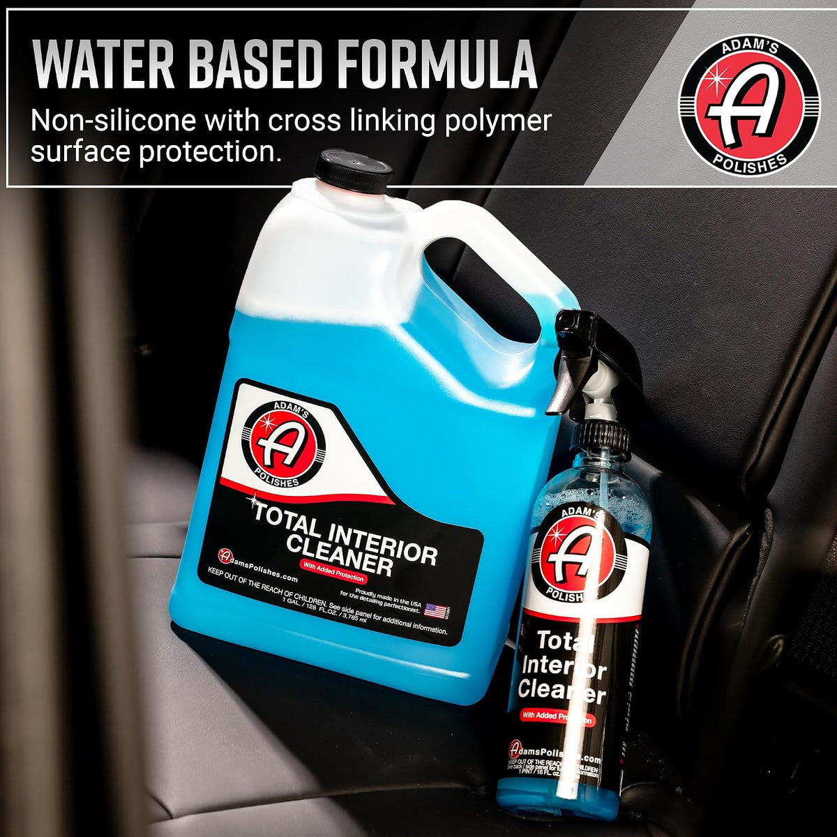 Adam's Polishes Total Interior Cleaner & Protectant, Quick Detailer & SiO2 Protection, Ceramic Infused, Anti-Static, OEM Finish, For Leather, Vinyl, Plastics, Glass & More