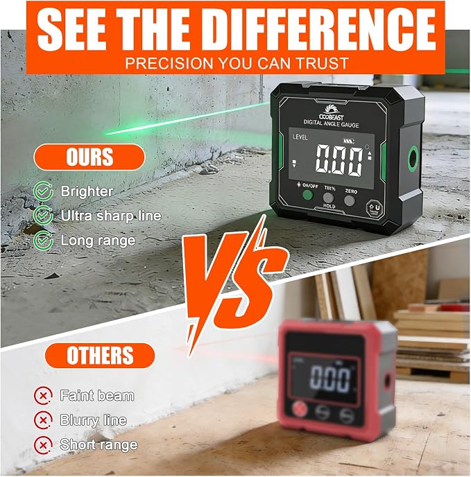 Digital Angle Finder with Green Laser, 4-side Magnetic Digital Laser Level