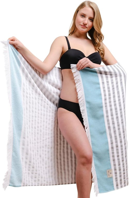 American Soft Linen 100% Cotton Turkish Peshtemal Beach Towels - 4 Pack, 35"x60", Sky Blue for Pool & Beach Use