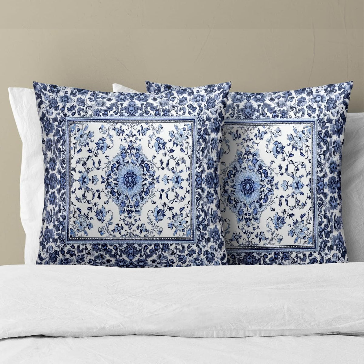 Giwawa Boho Floral Pillow Covers 16x16 Inch Blue Leaves Decorative Pillow Cases Set of 2 Square Throw Pillows for Cushion Sofa Couch Outdoor Decor
