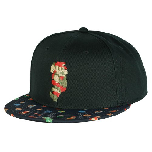 Bioworld Super Mario Hat Embroidered Mario Patch Adult Flat Bill Adjustable Baseball Cap OSFM Black