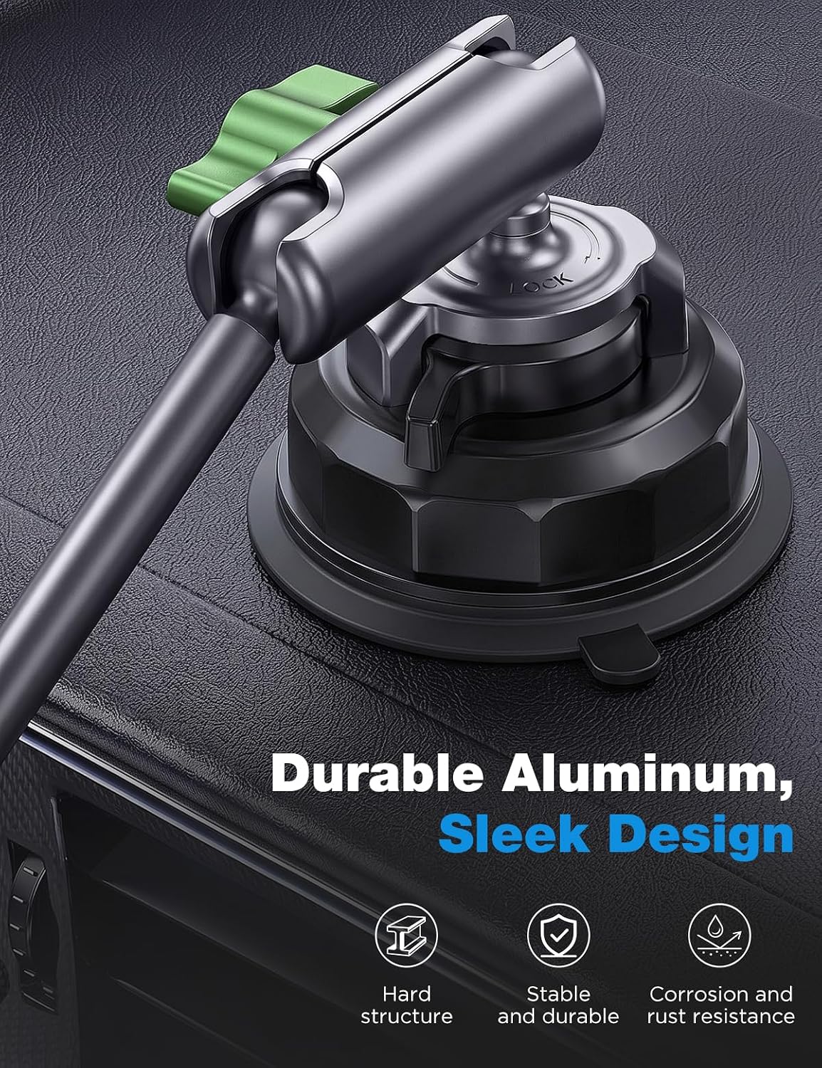 miracase Heavy Duty Aluminum Alloy Car Phone Holder for Magsafe, CNC Machined Metal Arm w/Friction Lock Joint & Large Vacuum Suction Cup, 360° Rotatable Windshield Holder for iPhone & All Smartphones