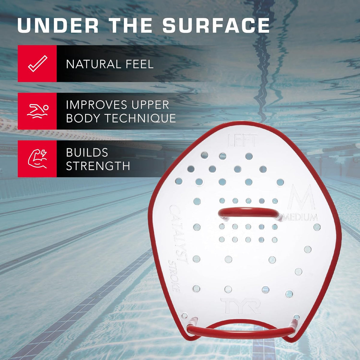 TYR Catalyst Stroke Swim Paddles - Durable Adult Training Fins for Strength & Technique Improvement