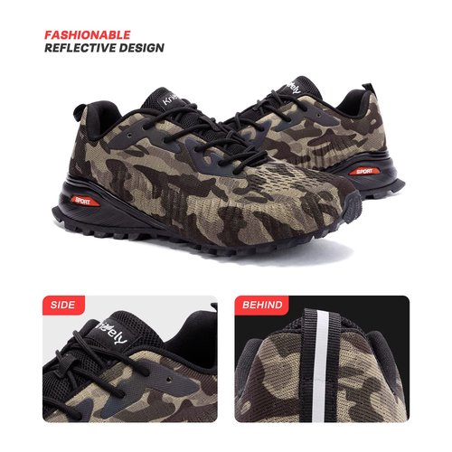 Kricely Men's Trail Running Shoes Fashion Hiking Sneakers for Men Camo Tennis Cross Training Shoe Mens Casual Outdoor Walking Footwear Size 13 X-Wide