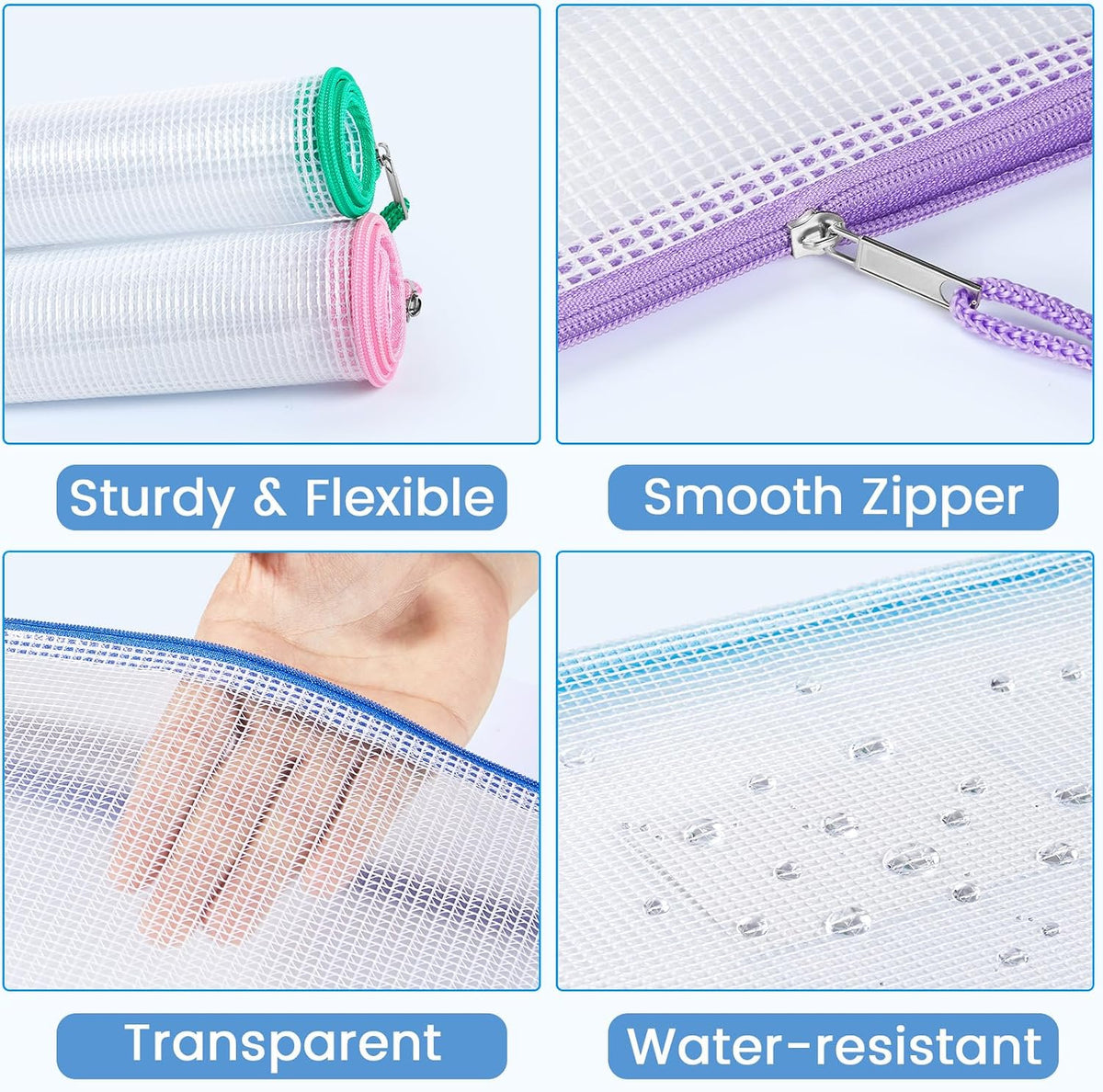 Sooez 32 Pack Mesh Zipper Pouch Bags, A4 Letter Size, Classroom Zipper Bags