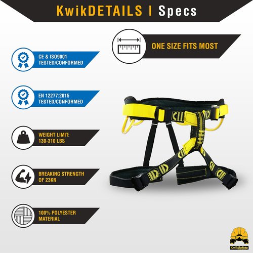 KwikSafety - Charlotte, NC - MANDRILL [1 PACK] Half Body Climbing Harness | FREE Tool Lanyard | Lightweight & Padded Adjustable Waist Belt