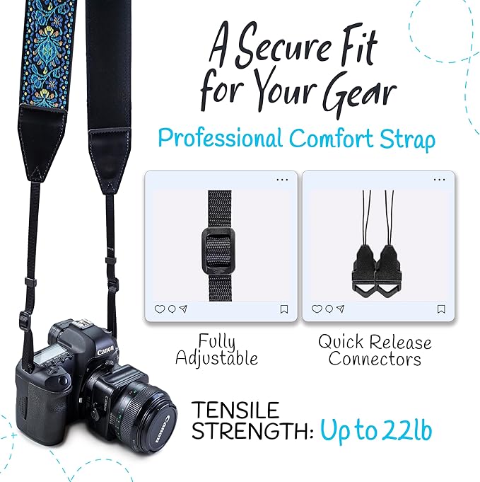 Art Tribute Camera Strap, Vintage Embroidered Neck Shoulder & Crossbody Camera