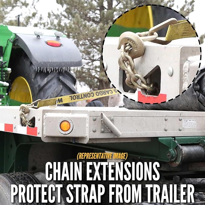 US Cargo Control Chain Ratchet Straps 2 Inch x 27 Foot (196 Count Pallet), 10,000 LBS Break Strength, Heavy Duty Ratchet Straps with Chains Ends & Grab Hooks, Heavy Equipment Tie-Downs, Tractor