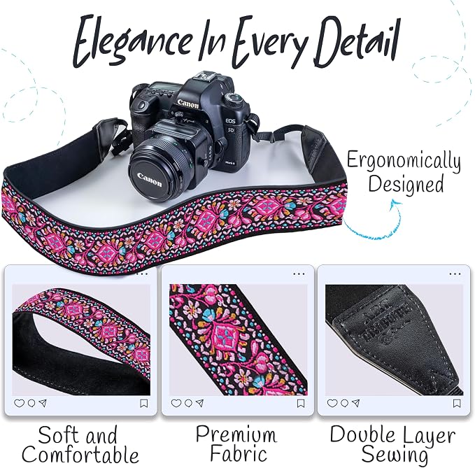 Art Tribute Camera Strap, Vintage Embroidered Neck Shoulder & Crossbody Camera