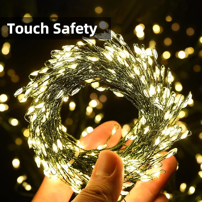 Dailyart Fairy Lights Plug in, 300 Led Warm Twinkle Fairy Lights with Remote Timer 26Ft 8 Modes Cluster Lights for Bedroom Garland Wreath Party Window Wedding Christmas Tree Decoration Green Wire