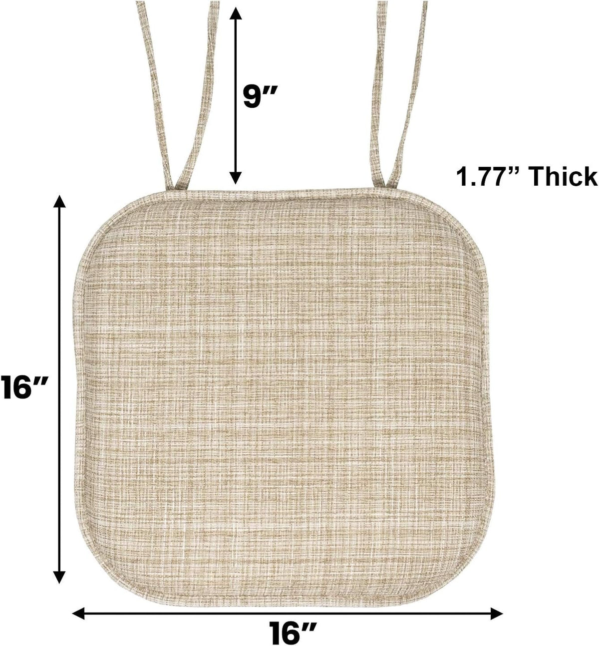 Sweet Home Collection Chair Cushion Memory Foam Pads with Ties Honeycomb Pattern Slip Non Skid Rubber Back Rounded Square 16" x 16" Seat Cover, 2 Pack, Aria Beige 6 pack