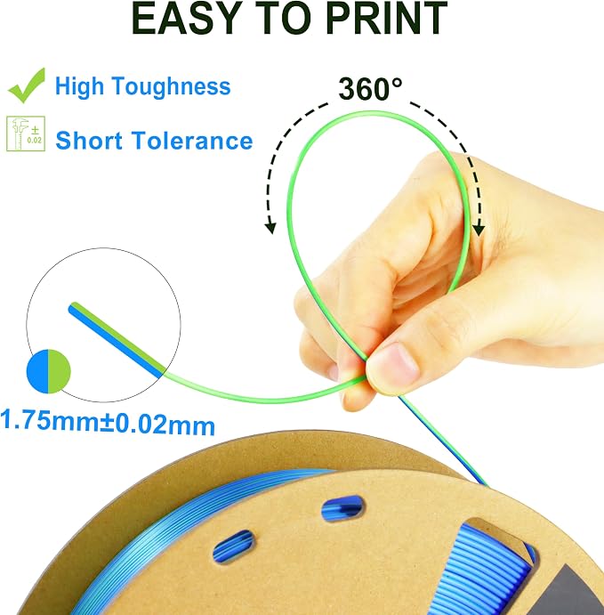 LOVOON Silk PLA 3D Printer Filament Bundle 2 KG, PLA Filament 1.75mm, Shiny