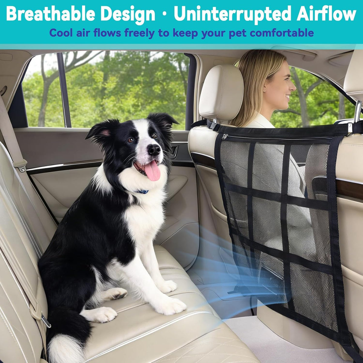 Dog Car Barrier,9-Grid Reinforced,Easy-Install Car Net for Dogs | Dog car net barrier, double mesh & zipper storage, dog barrier for suv sedans trucks, dog net for car ensures driving safety.