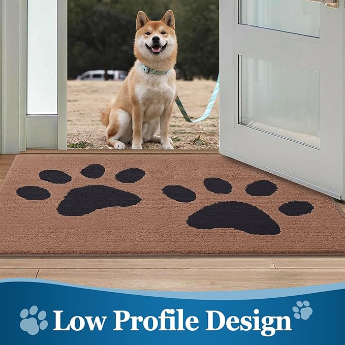 Buganda Dog Door Mat for Muddy Paws, Absorbent Dirt Trapper Washable Indoor Doormats, Non Slip Low-Profile Mud Mat for Dogs, Front Entrance Doormat for Inside Floor (36x24 Inches, Camel and Black)