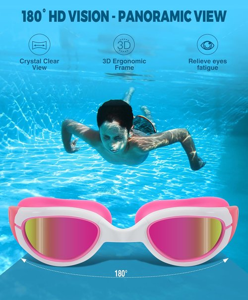 Aegend Swim Goggles - Polarized Anti-Fog UV Protection for Kids Ages 6-11 | Comfortable Fit