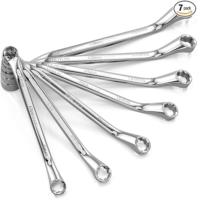 Olsa Tools Bolt Extractor Offset Wrench Set - 7pc Rounded Fastener Remover Kit - 6-Point Box-End Metric Design - Stripped Bolt & Nut Removal Tool - Professional Grade Mechanic Wrenches - Part: 1311