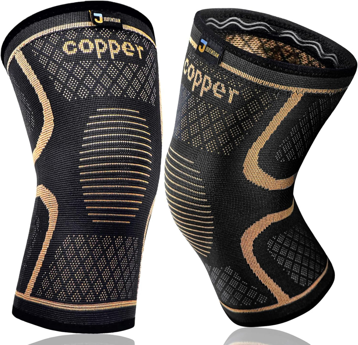 Skiennix Copper Knee Braces - Compression Support Sleeves for Pain Relief | 2-Pack, Medium Size