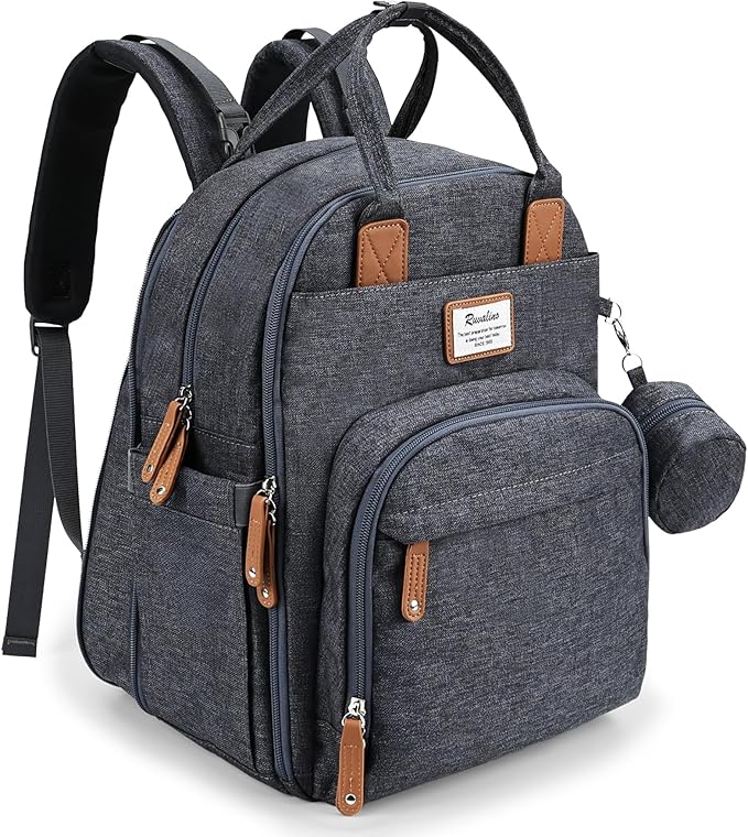 RUVALINO Diaper Bag Backpack-Expandable Baby Bag with up to 50% Capacity -Baby Essentials Bag with Changing Pad Insulated Bottle Holders & Pacifier Case, Waterproof, Dark Gray XL