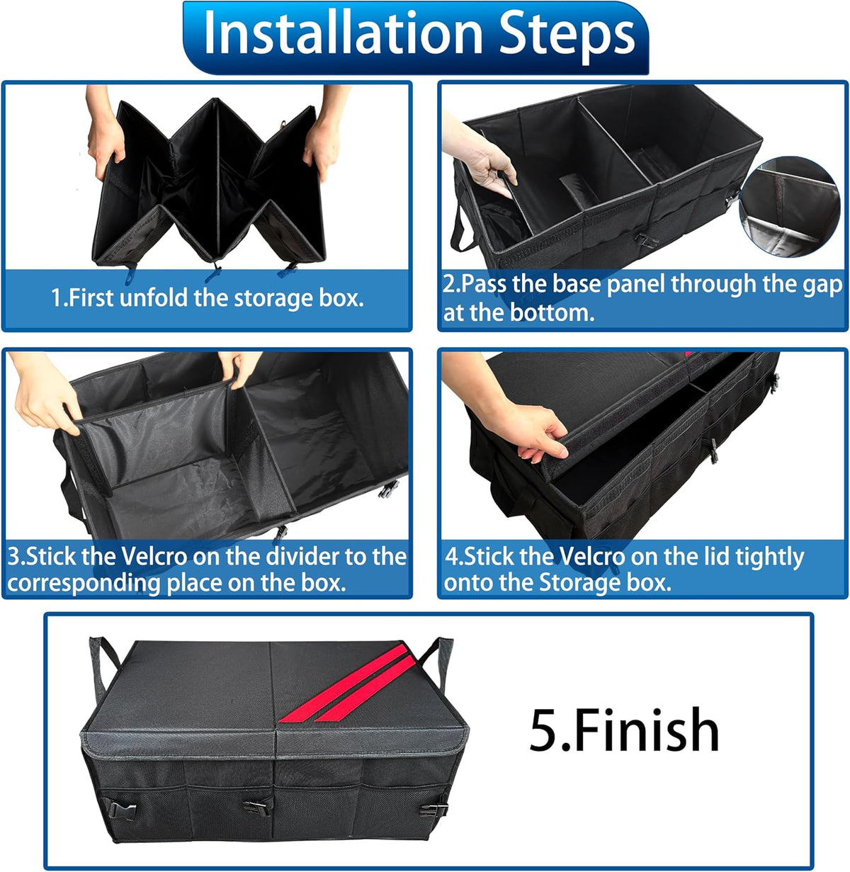 YOSRTER Car Trunk Organizer for Dodge Charger Durango Challenger Ram Collapsible Storage Box with Handle Foldable Lid Non Slip Bottom 2 Compartment Sturdy Base Panel for Dodge Accessories(Red Trim)