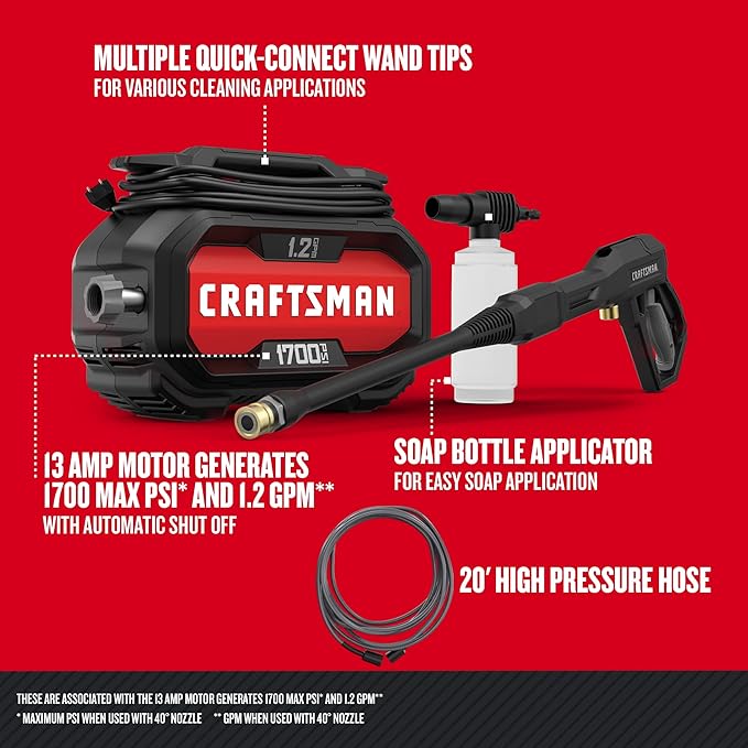 CRAFTSMAN 2100 & 1700 PSI Electric Pressure Washers with 1.2 GPM, Corded (CMEPW2100 & CMEPW1700)
