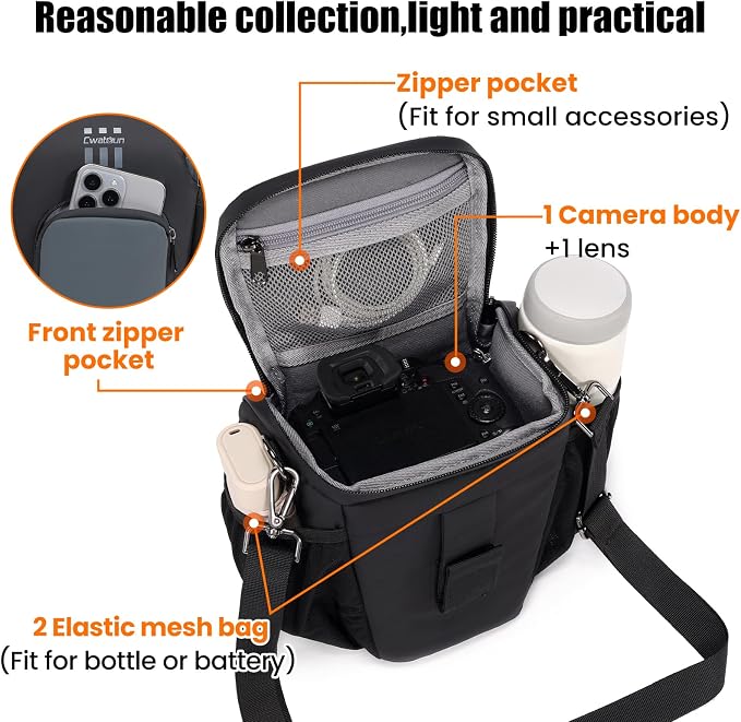 Cwatcun Camera Sling Bag Small, Compact DSLR Waterresistant Shoulder Bag