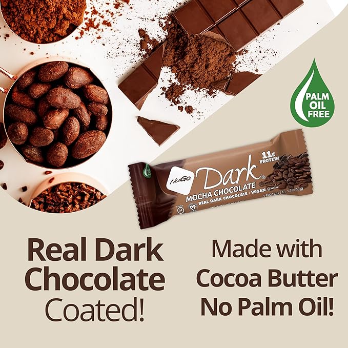 NuGo Dark Mocha Chocolate, 11g Vegan Protein, 200 Calories, Gluten Free,12 Count (Pack of 1)