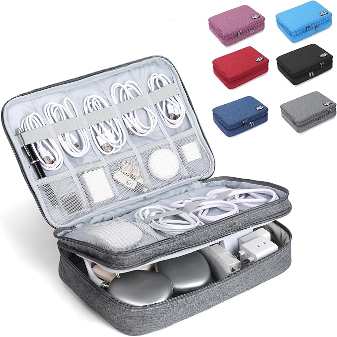 Large Electronic Organizer Travel Case, Double Layer Tech Accessories Bag