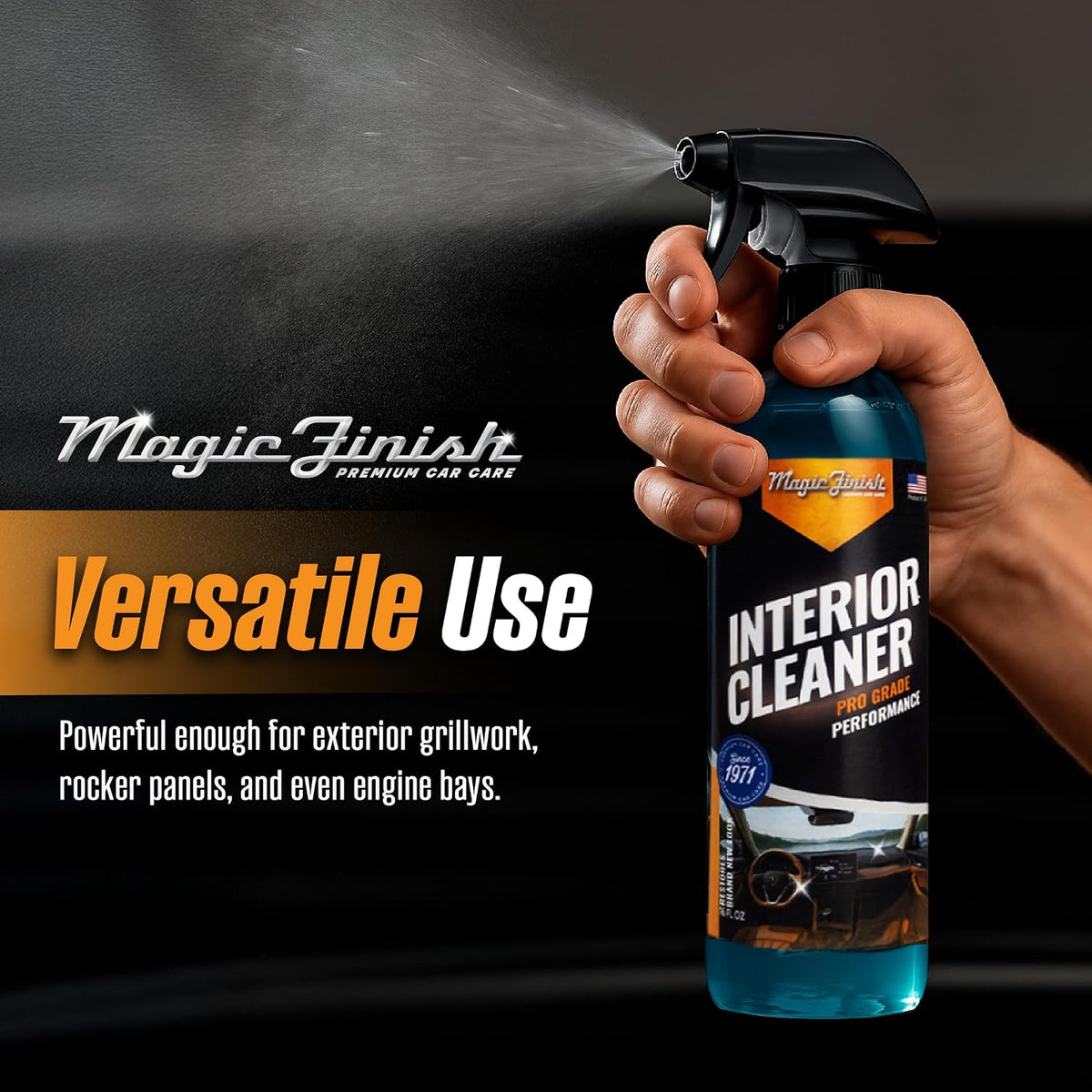Magic Finish Interior Cleaning Spray (16 fl oz) – All-in-One Car Cleaner Spray for Seats, Dashboards & Consoles – Fast-Acting Car Cleaning Supplies for Rubber, Plastic, Carpet & Upholstery