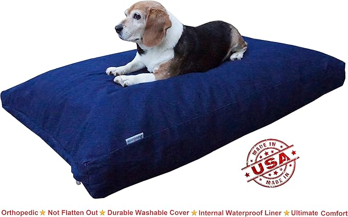 Dogbed4less Memory Foam Dog Bed Pillow, Waterproof Lining and Machine Washable Denim Cover Extra Large 47X29 Inches, Blue