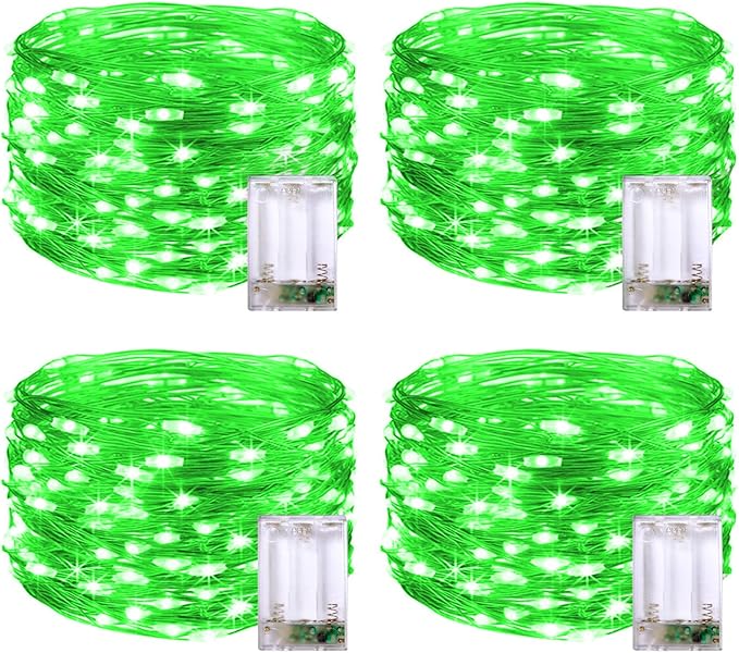 JMEXSUSS 4 Pack 50 LED Green Fairy Lights Battery Operated: 16.1ft Christmas Fairy Lights Indoor Outdoor Waterproof Green St Patrick's Day Lights for Bedroom Garden Party St Patrick's Day Decorations