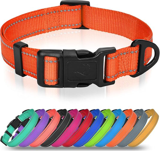 Joytale Small Dog Collar, Reflective and Adjustable Nylon Collar with Quick-Release Buckle, Lightweight No-Choke Design for Small Dogs, Orange, 3/4" Width