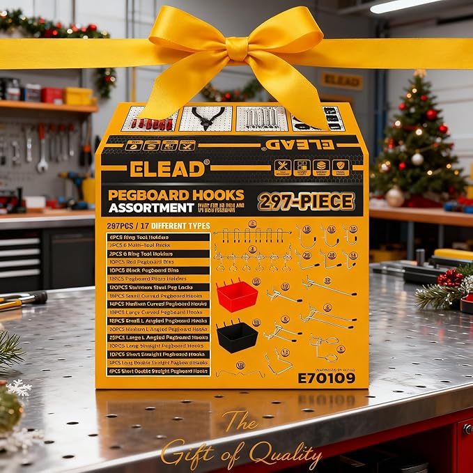 ELEAD 297 Piece Pegboard Hooks Kit, Peg Board Organizer Accessories with Bins for Organizing Various Tools, Fit 1/8 or 1/4 inch Pegboard for Hanging Storage, Garage, Workshop & Craft Room